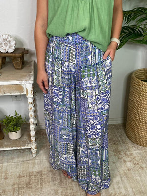 Blue Mix Abstract Wide Leg Pants