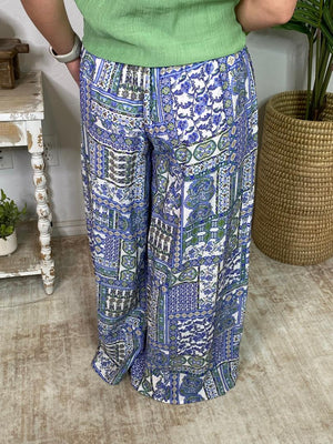 Blue Mix Abstract Wide Leg Pants