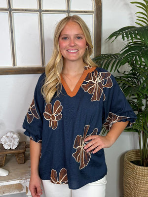 Denim Blouse with Camel Embroidery S-2XL