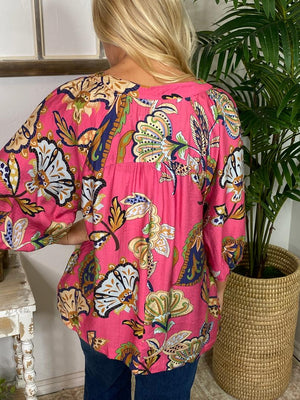 Cream or Pink Boho Floral Blouse S-2XL