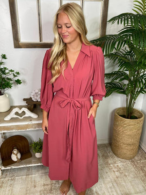 Black or Rouge Button Down Midi Dress