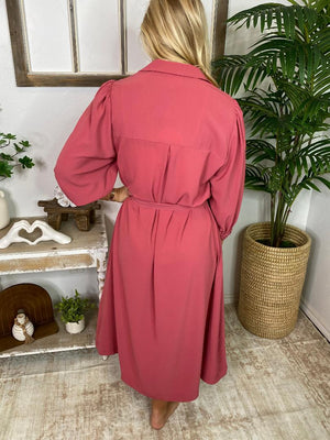 Black or Rouge Button Down Midi Dress