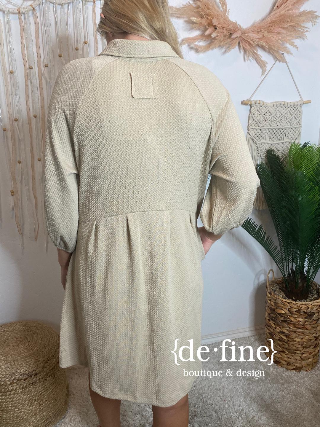 Latte Textured Button Up Dress in Regular & Curvy