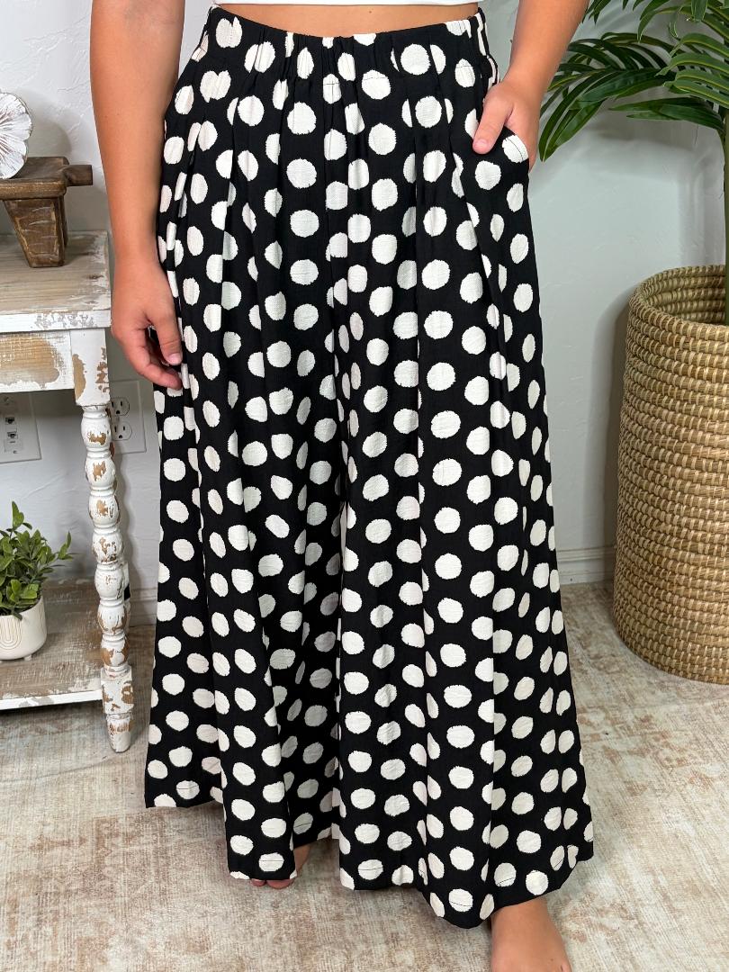 Black and White Polka Dot Wide Leg Pants
