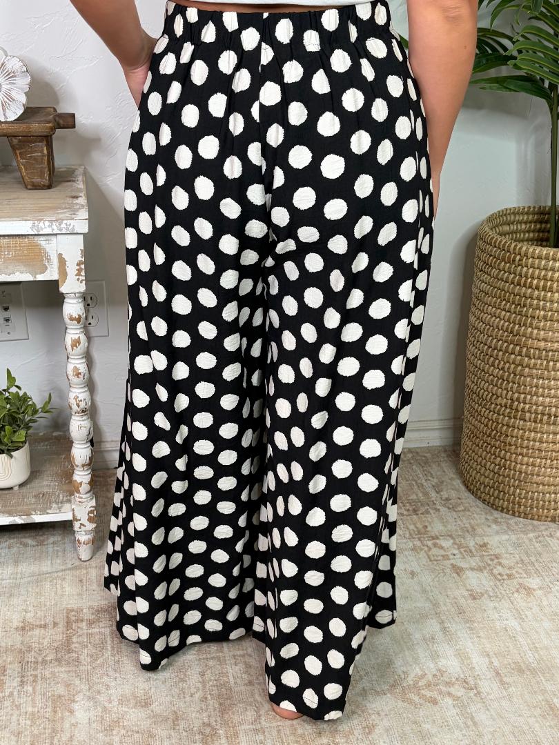 Black and White Polka Dot Wide Leg Pants