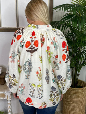 Cream Boho Floral Top S-2XL