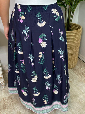 Midnight Floral Pleated Skirt with Pockets