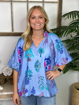 Periwinkle Mix Floral Blouse S-2XL
