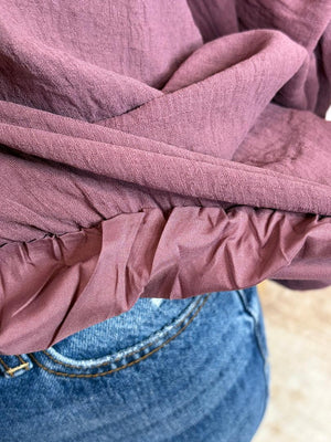 Plum Bubble Hem V-Neck Smocked Collar Top S-2XL