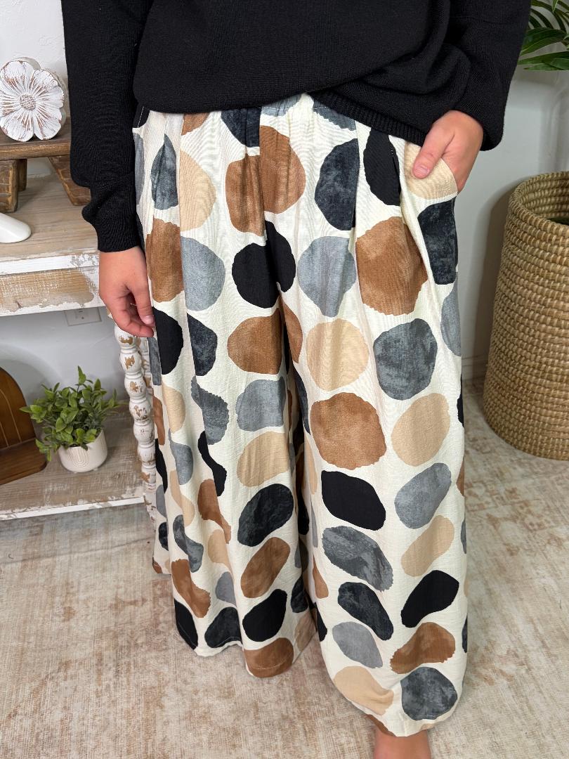 Black and Brown Mix Large Polka Dot Wide Leg Pants