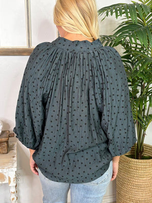 Desert Red or Evergreen Dot V-Neck Blouse