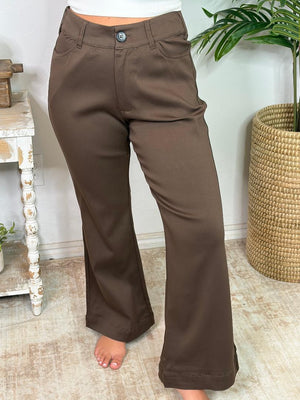 Brown Stretch Pants with Pockets