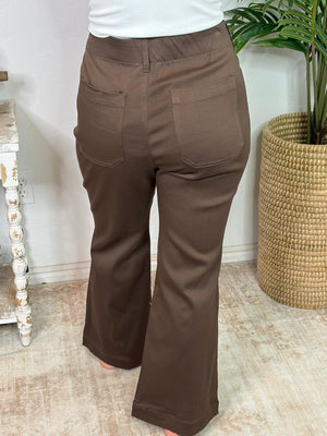 Brown Stretch Pants with Pockets