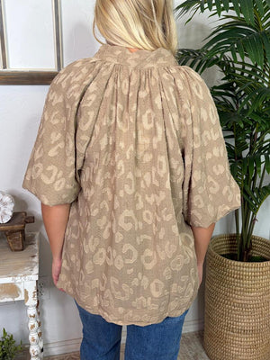 Maroon or Tan Leopard Sheer Lined Blouse