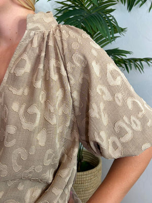 Maroon or Tan Leopard Sheer Lined Blouse