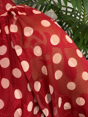 Red and Cream Polka Dot Top with Ribbon Tie Neck