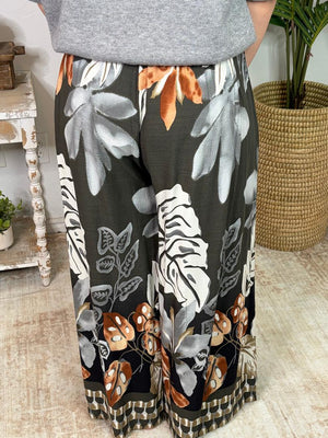 Espresso Palm Printed Wide Leg Pants
