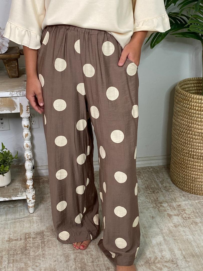 Mocha and Cream Polka Dot Wide Leg Pants