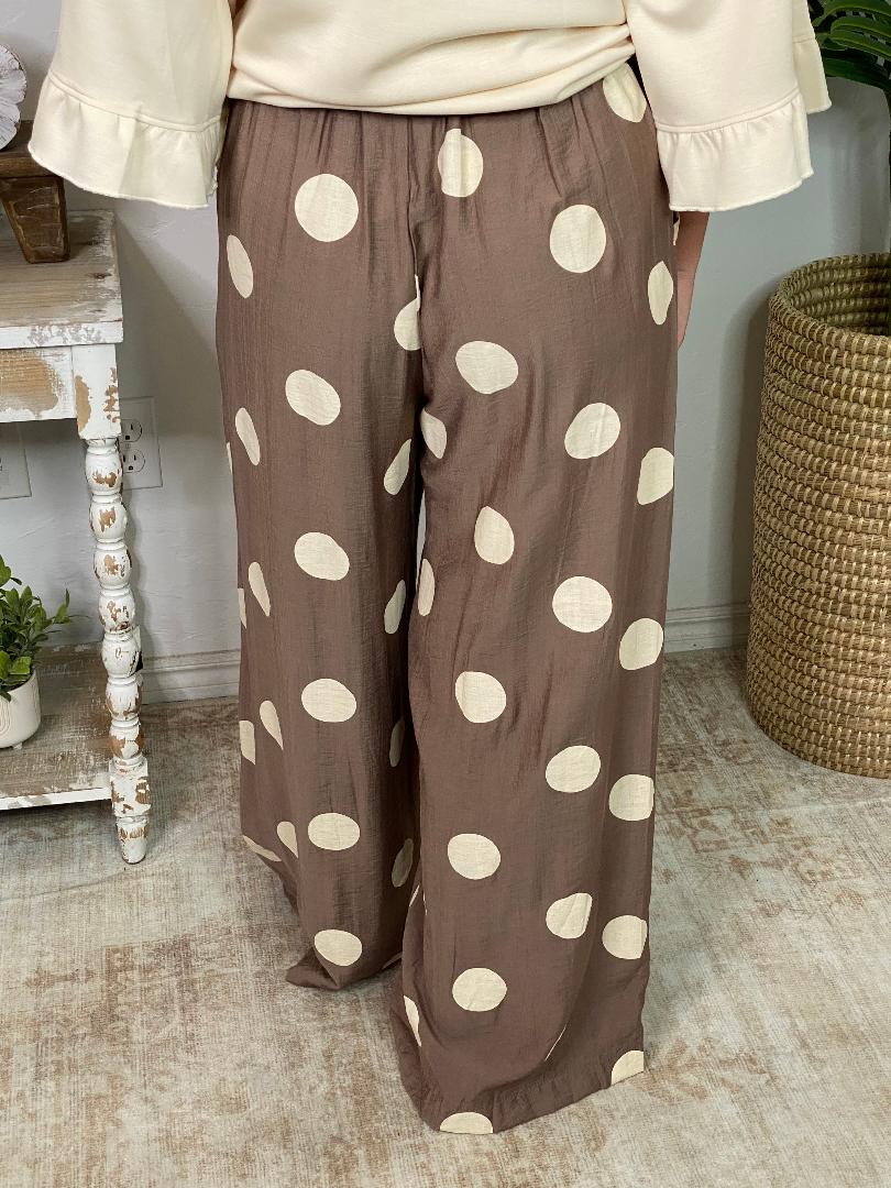 Mocha and Cream Polka Dot Wide Leg Pants