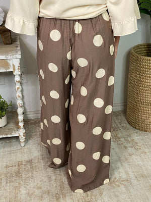 Mocha and Cream Polka Dot Wide Leg Pants