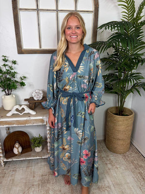 Vintage Blue Floral Midi Dress