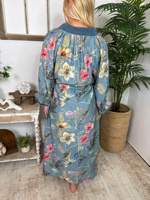 Vintage Blue Floral Midi Dress