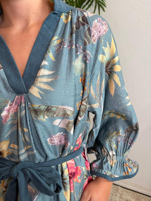 Vintage Blue Floral Midi Dress