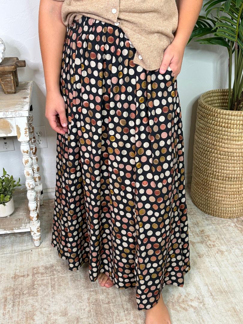 Black Multi Dot Skirt with Pockets