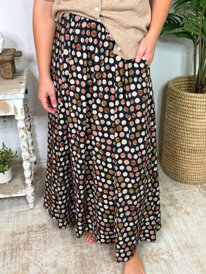 Black Multi Dot Skirt with Pockets
