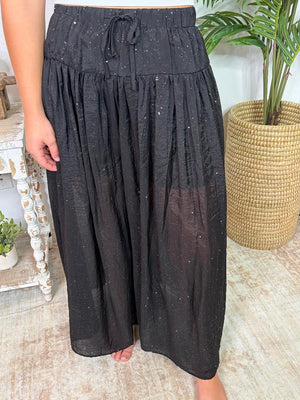 Black Wide Leg Pants with Metallic Sparkles