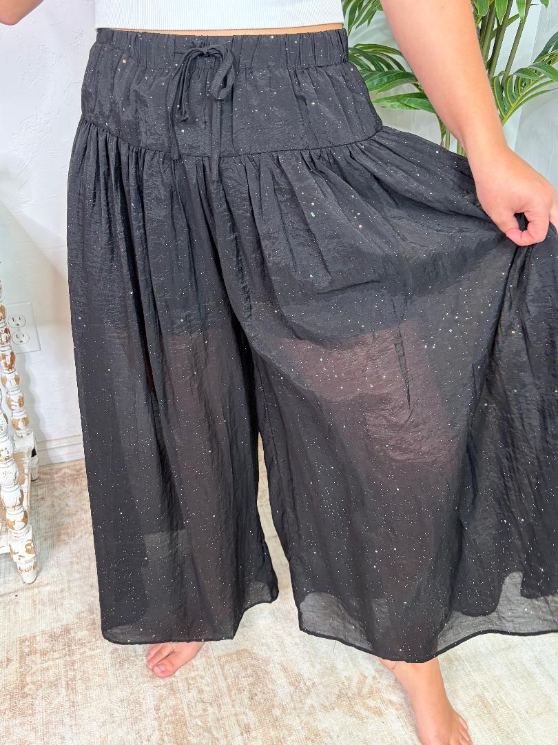 Black Wide Leg Pants with Metallic Sparkles