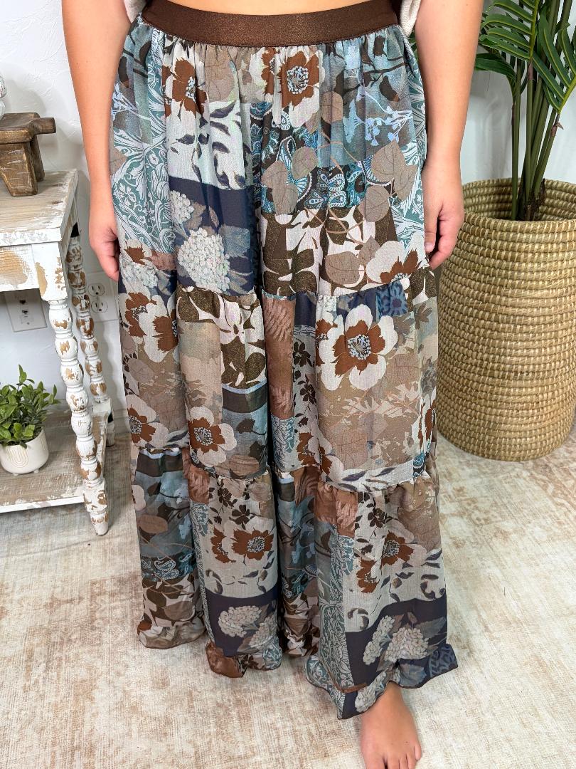 Slate Patchwork Floral Skirt