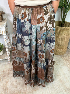 Slate Patchwork Floral Skirt