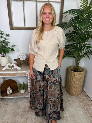 Slate Patchwork Floral Skirt