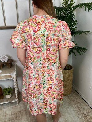 Pink Floral V-Neck Dress