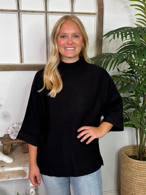 Black Mock Neck Oversized Knit Sweater Top