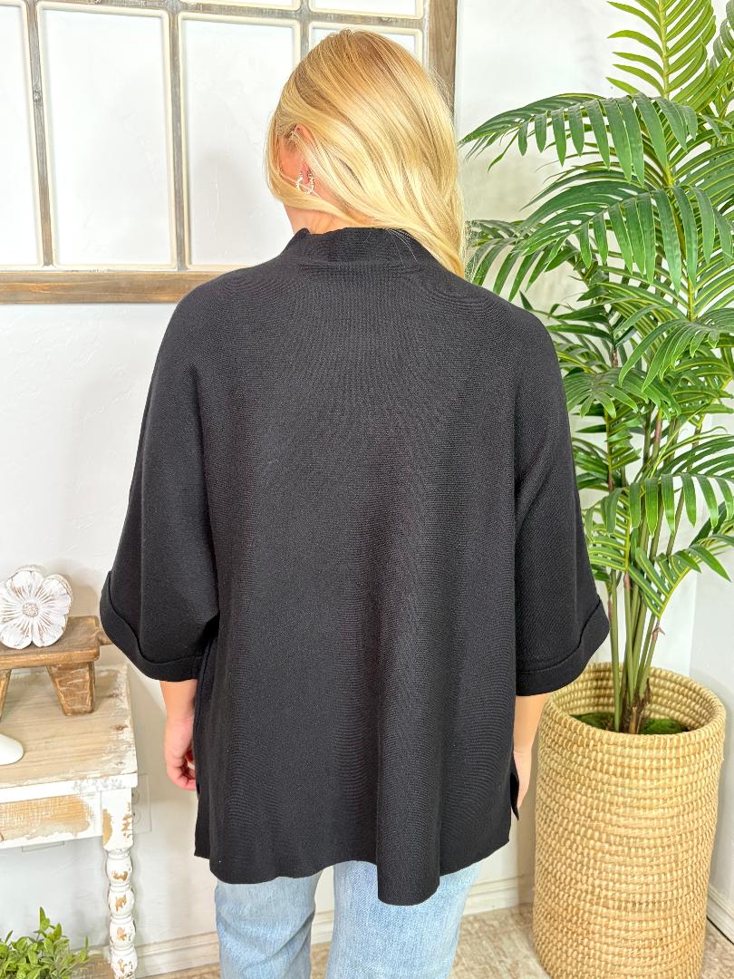 Black Mock Neck Oversized Knit Sweater Top