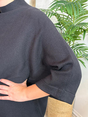 Black Mock Neck Oversized Knit Sweater Top