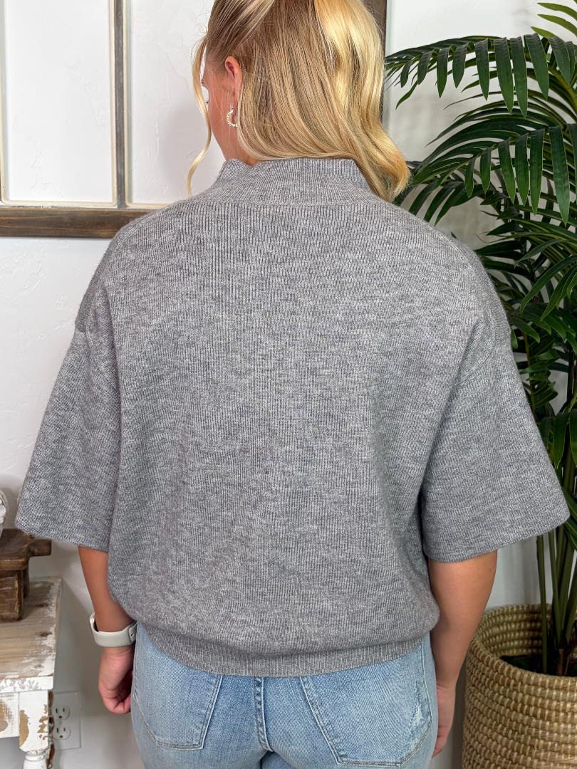 Heather Grey Mock Neck 3/4 Sleeve Sweater