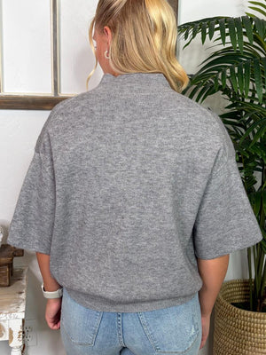Heather Grey Mock Neck 3/4 Sleeve Sweater