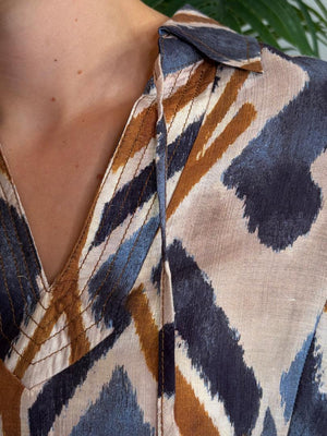 Navy Abstract Top with Front Tie