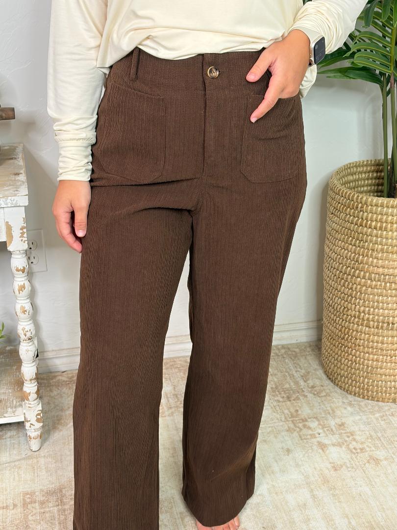 Brown Corduroy Wide Leg Pants