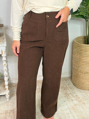 Brown Corduroy Wide Leg Pants