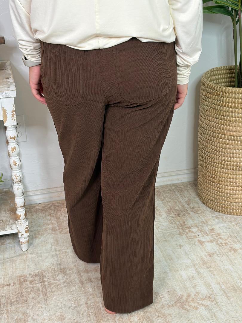 Brown Corduroy Wide Leg Pants