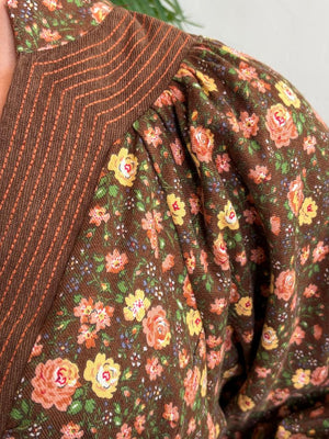 Brown Vintage Floral Corduroy Mini Dress