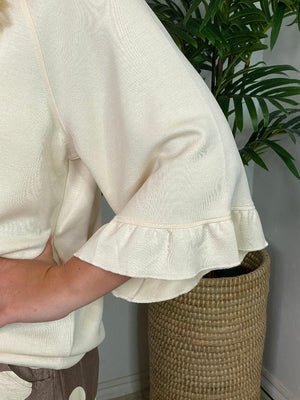 Black or Cream 3/4 Sleeve Top with Ruffle Hem