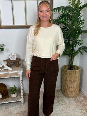 Cream Bamboo Fiber Long Sleeve Bubble Top