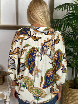 Cream or Pink Boho Floral Blouse S-2XL