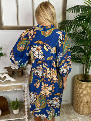 Navy Boho Floral Babydoll Dress