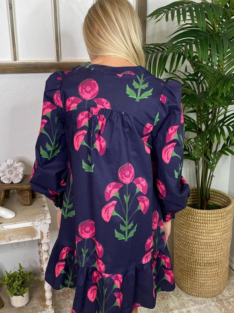 Navy Mix Floral Tiered Dress S-2XL